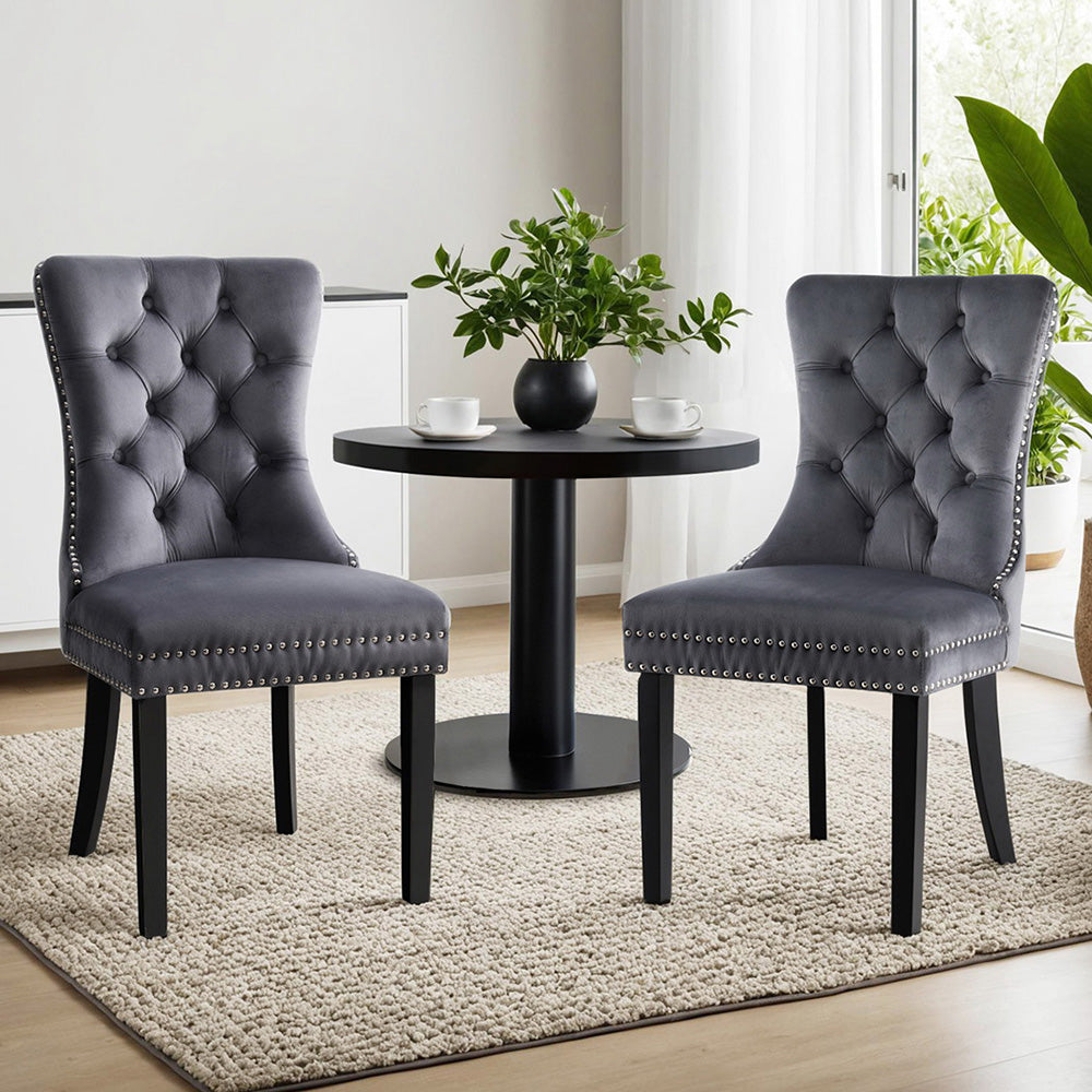 1 Set of 2 Artiss Dining Chairs Grey Velvet - VogueDecor.au
